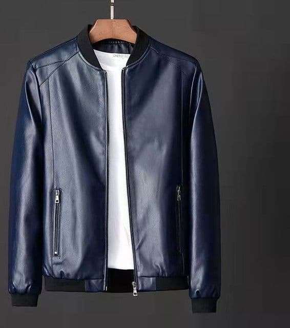 Mens Autumn Winter Leather Jackets Mens Korean Fashion Casual Slim Motorcycle PU Leather Coats Plus Size Bomber Jackets 7XL 8XL 6XL blue