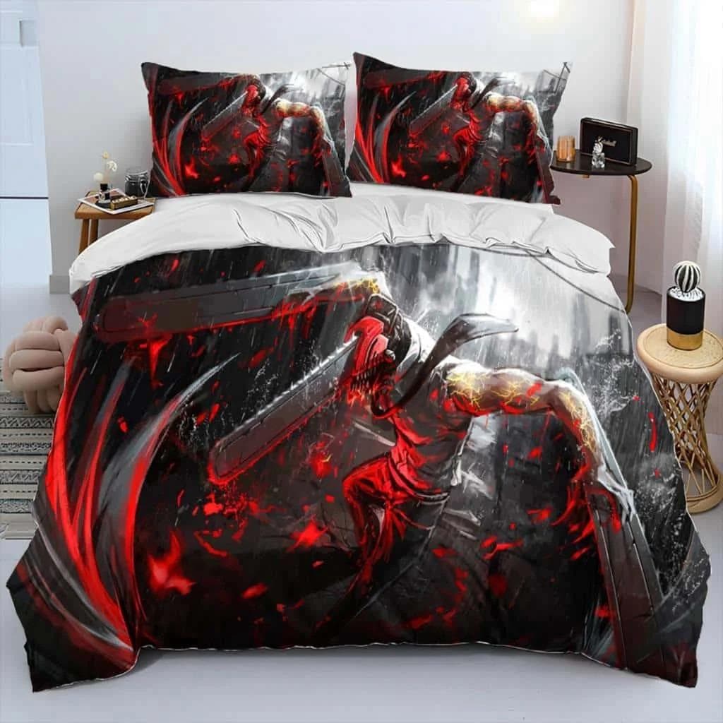3D Anime Chainsaw Man Denji Cartoon Comforter Bedding Set,Duvet Cover Bed Set Quilt Cover Pillowcase,king Queen Size Bedding Set US Full 200x230cm