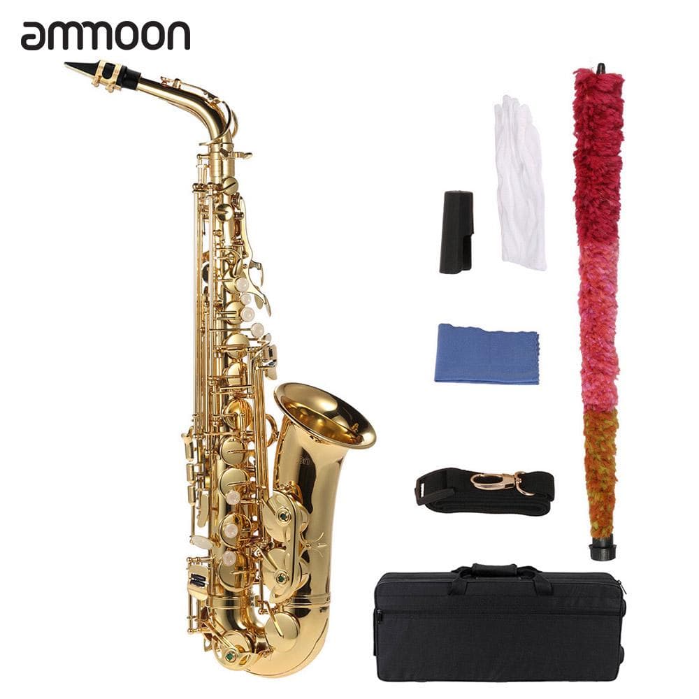 ammoon Eb Alto Saxophone Brass Lacquered Gold E Flat Sax 802 Key Type Woodwind Instrument with