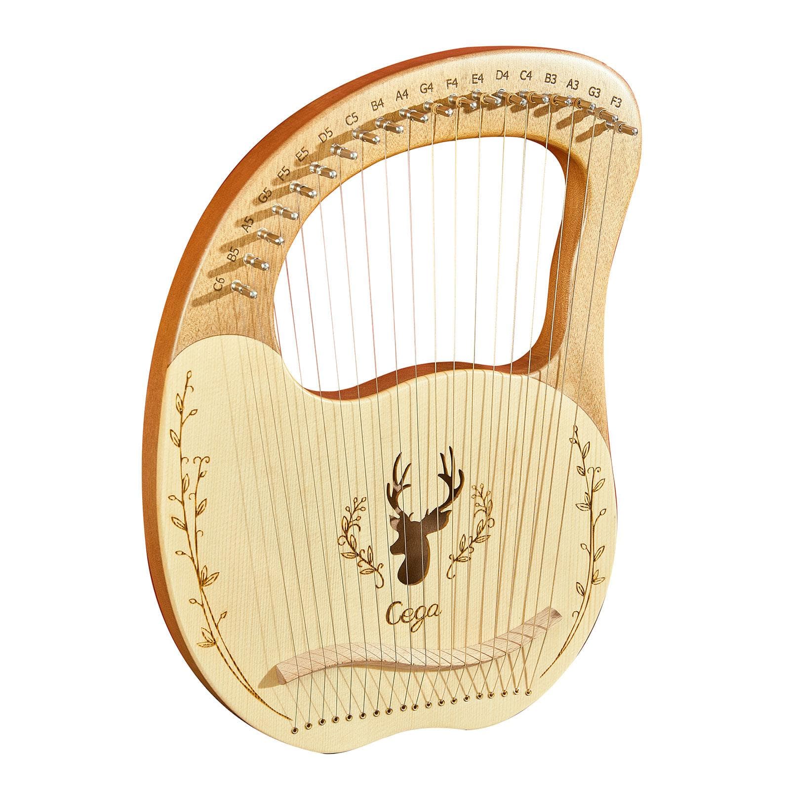 19-String Wooden Lyre Harp Resonance Box String Instrument with Tuning Wrench 3pcs Picks natural