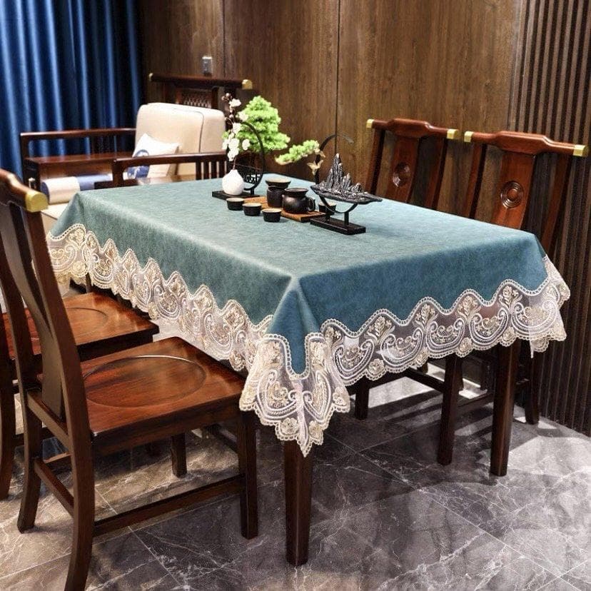 Lace PU Leather Tablecloth Waterproof Table Cover Rectangular Dining Kitchen Birthday Party Table Runner Square Stain-resistant 110x110cm