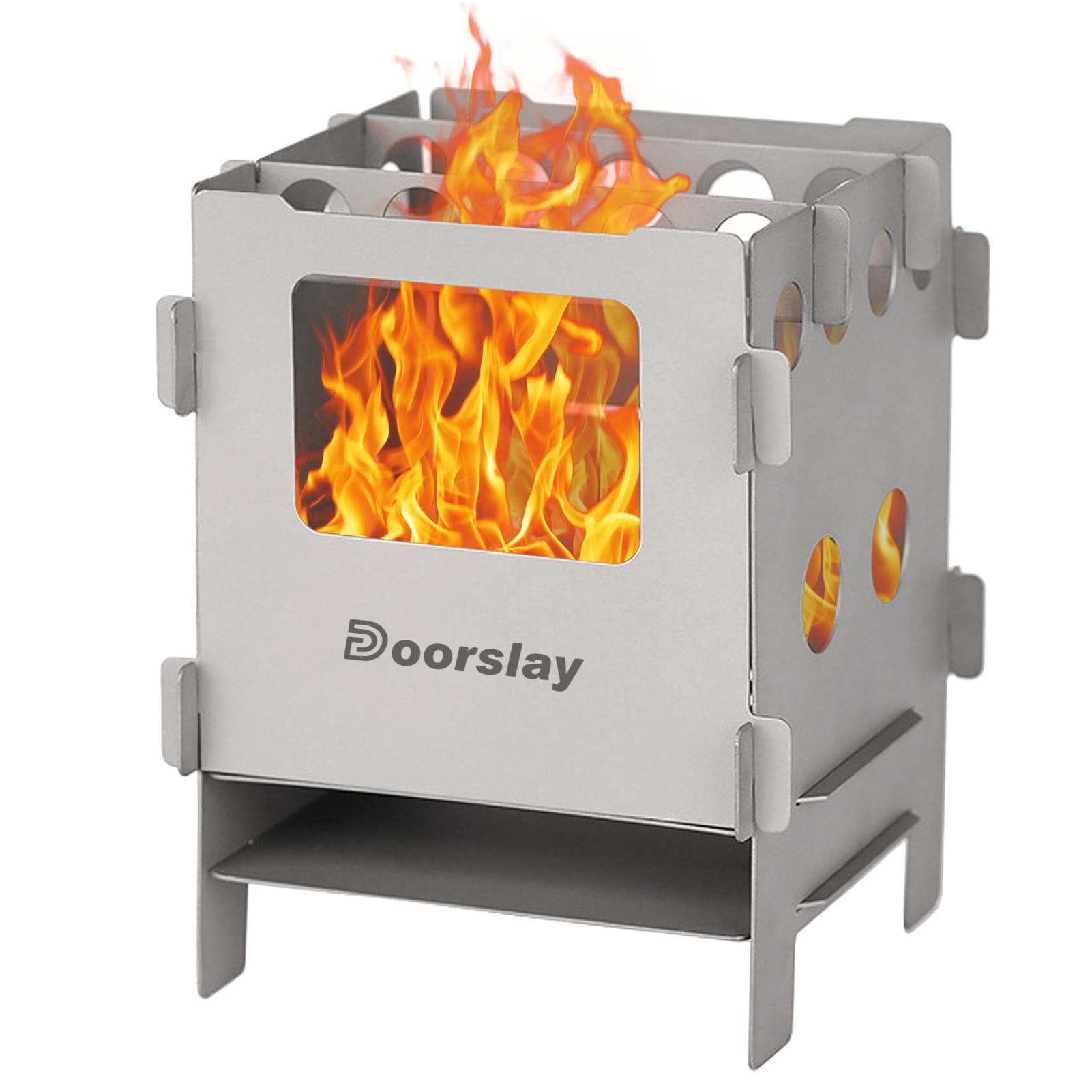 Portable Stainless Steel Lightweight Folding Wood Stove Pocket Stove Outdoor Camping Cooking Picnic Ti