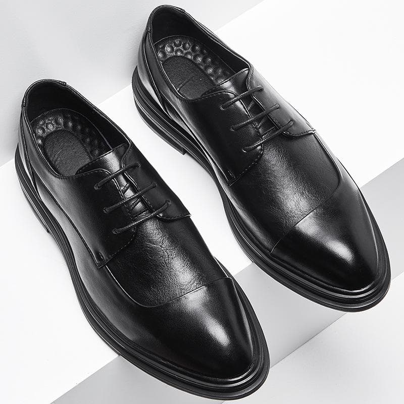 New Korean Version of Men's Shoes Trendy Suit Business Pointed Leather Shoes Men's Single Shoes 46 black
