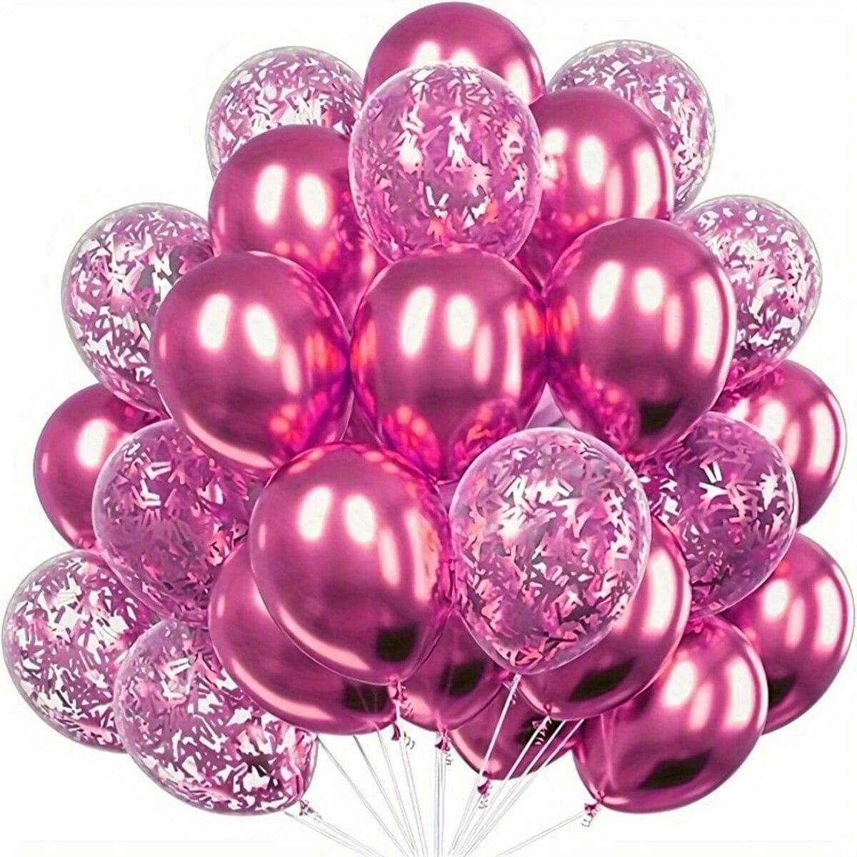 30pcs Metallic Confetti Balloons Party Latex Balloons for Birthday Weddings Anniversary Valentine's Day Party Decorations 12inch rose red