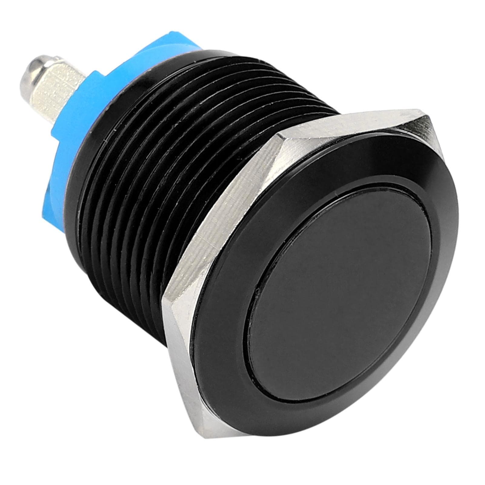 Metal Push Button Switch Flat Head Full Oxidation SelfReset Jog Screw Foot Power Control 19mm(Black