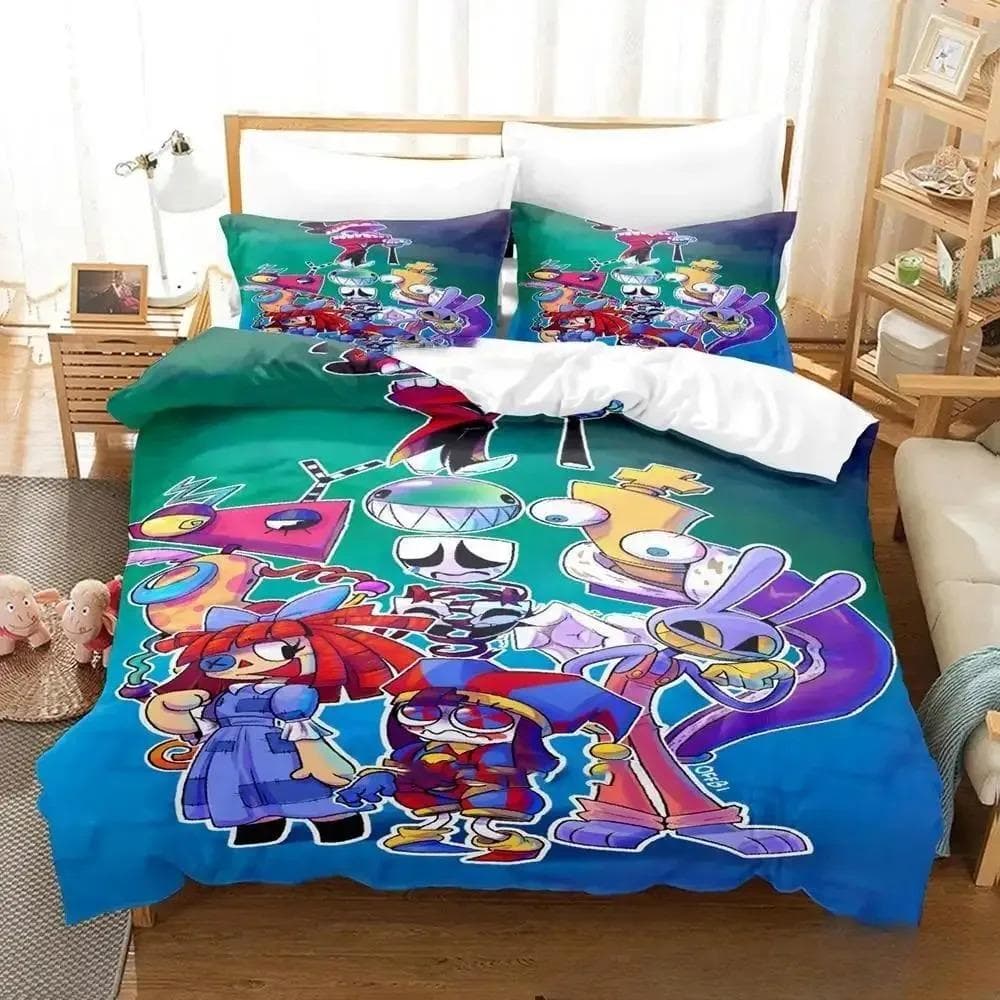 3D Print Cartoon Amazing Digital Circus Bedding Set Boys Girls Twin Queen King Size Duvet Cover Pillowcase Bed boys Adult EU single(135x200cm)
