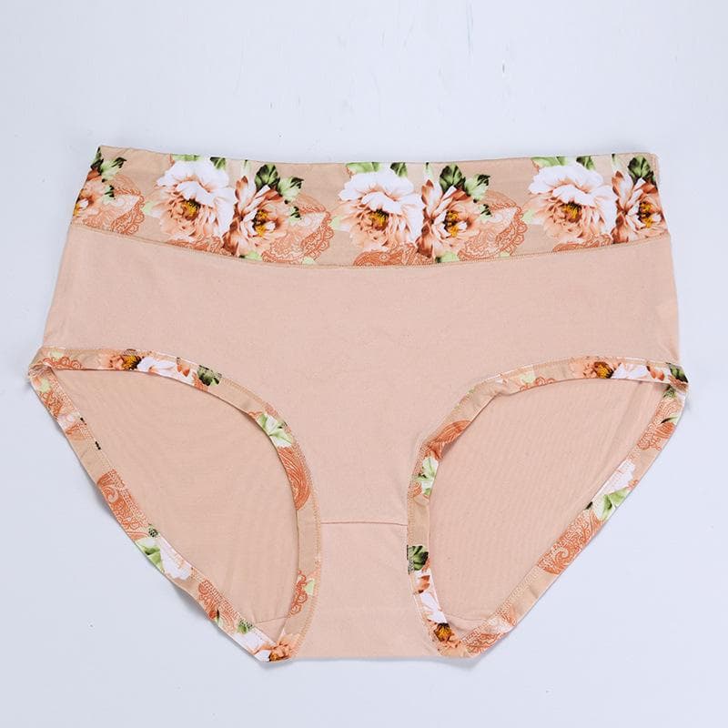 1Pcs Cotton Panties Women's Underwear Plus Size Floral Briefs Ladies Lingerie Print Panty Underpants for Female 3XL nude