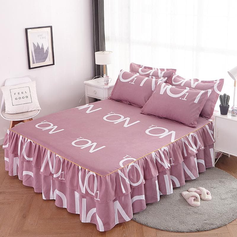 Bed Cover Pillowcase 3 Piece Set Soft Comfortable Bed Skirt Style Bedspread Dust Anti Slip Mattress Decorative Protective Cover 150x200cm 3pcs