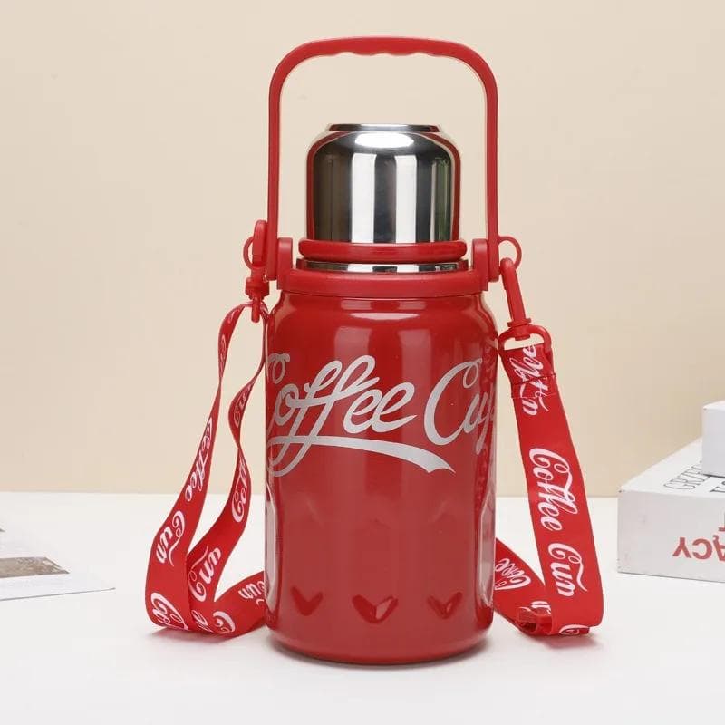 Coca-cola Same Large Capacity 316 Stainless Steel Thermos Cup Outdoor Portable Water Bottle with Rope hydroflask 1200ML red