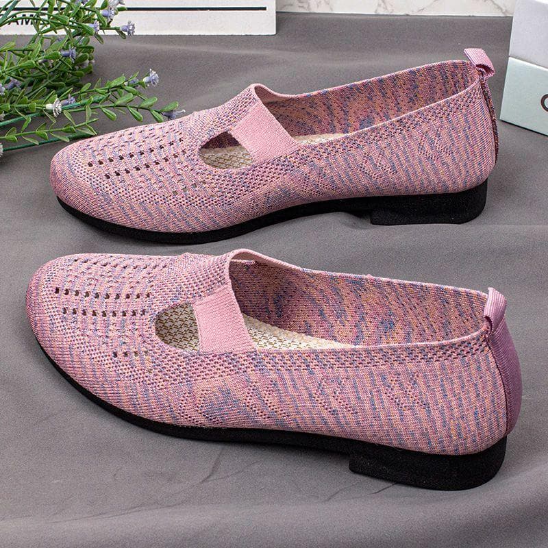 Summer Cloth Shoes Women's Hollow Breathable One Foot Pedal Shoes Soft Sole Anti Slip Flat Bottom Middle and Old Age Casual Shoes 41 pink