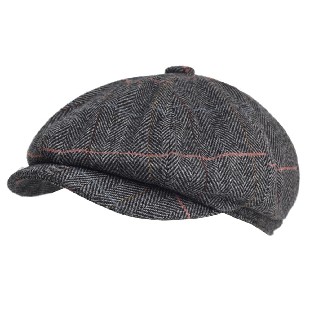Autumn Winter Thick Warm Wool Herringbone Newsboy Cap Men Cabbie Beret Hats Octagonal Hat Detective Hats Retro Driver Flat Caps 56-59 cm gray
