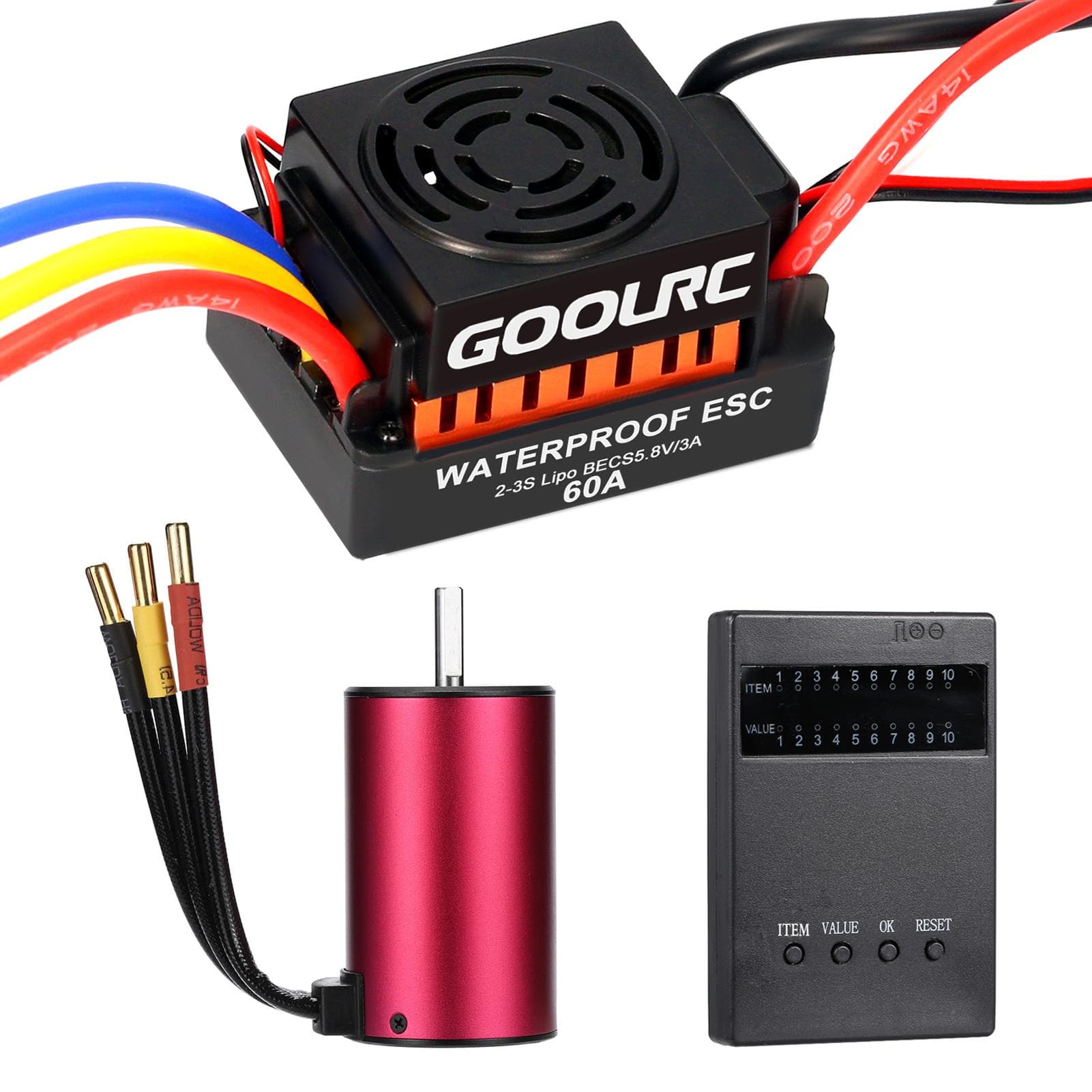 GoolRC S3660 3300KV Sensorless Brushless Motor 60A Brushless ESC and Programming Card Combo Set for red