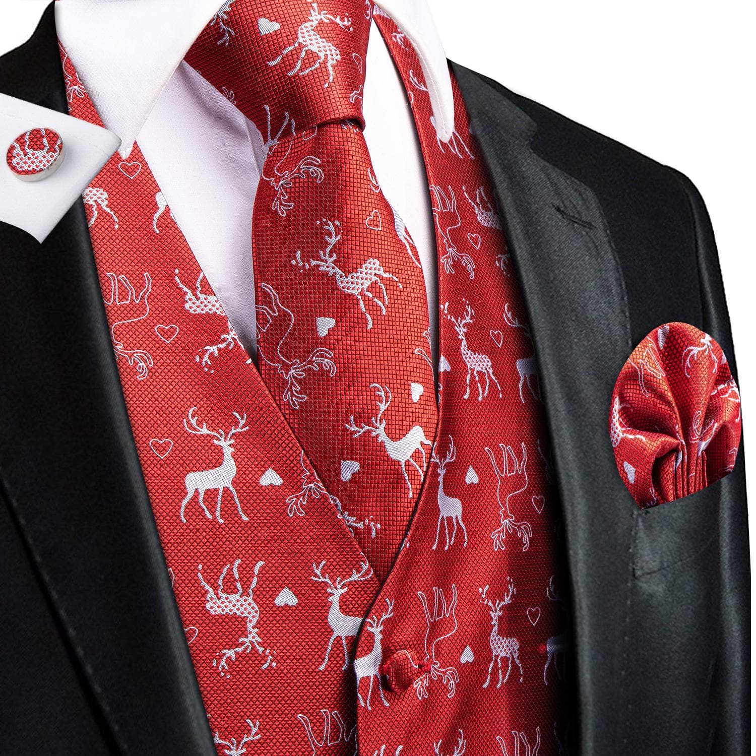 Hi-Tie Tuxedo waistcoat for Men Suit Vest Necktie Handkerchief Cufflinks Set for Wedding Business 3XL