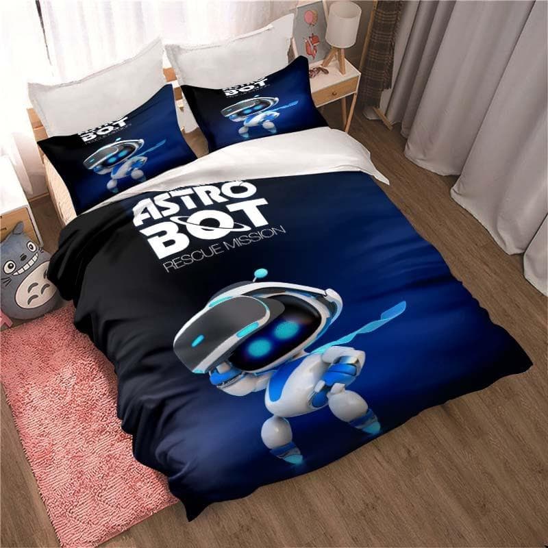 ASTRO BOT Cute Cartoon Bedding Set Duvet Set Single Double Bed King Size Bed Set Adult Children Bedroom Duvet Cover Pillow Case 180x210cm 3pcs