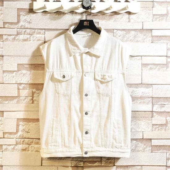 2024 New Denim Vest Men Sleeveless Denim Jacket Casual Waistcoat Men Solid Color Jean Coat Male Streetwear Mens Clothing XL white