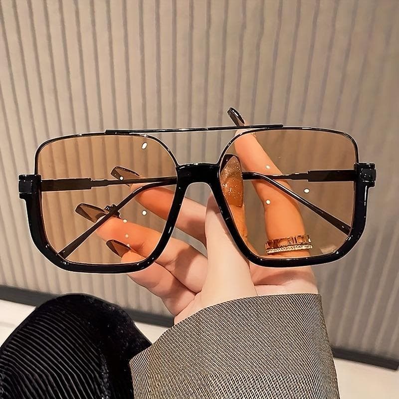 Womens oversized square metal half frame glasses summer street photography glasses trendy fashion accessory