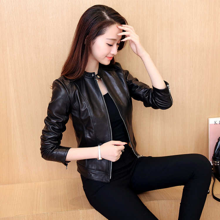 New Korean Style Large Size PU Motorcycle Leather Jacket Leather Jacket Women's Slim Short Small Coat Leather Jacket 3XL