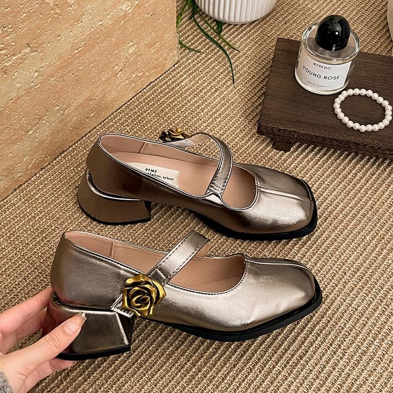 Designer Vintage Square Toe Women Mary Jane Shoes Fashion Shallow Flower Shoes Ladies Elegant Dress Pumps Shoes 35
