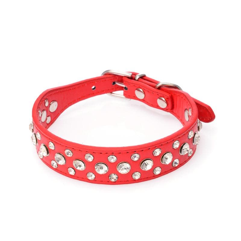 Cute Bling Cat Collar Puppy Dog Pet Neck Strap Crystal Collar PU L red