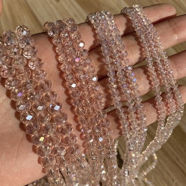 3/4/6/8mm Faceted Round Austria Crystal Beads Shiny Glass Rondelle Spacer Beads for Needlework Jewelry Making Diy Bracelet 15'' 4mm 137-140pcs Beads