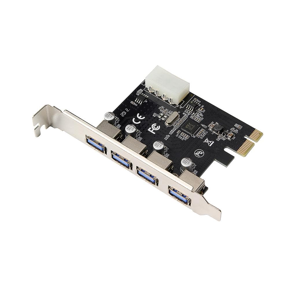 PCIE to 4 USB3.0 Ports Expansion Card PCI Express to USB3.0 Adapter Card with Large 4Pin Power Interface for Desktop PC black