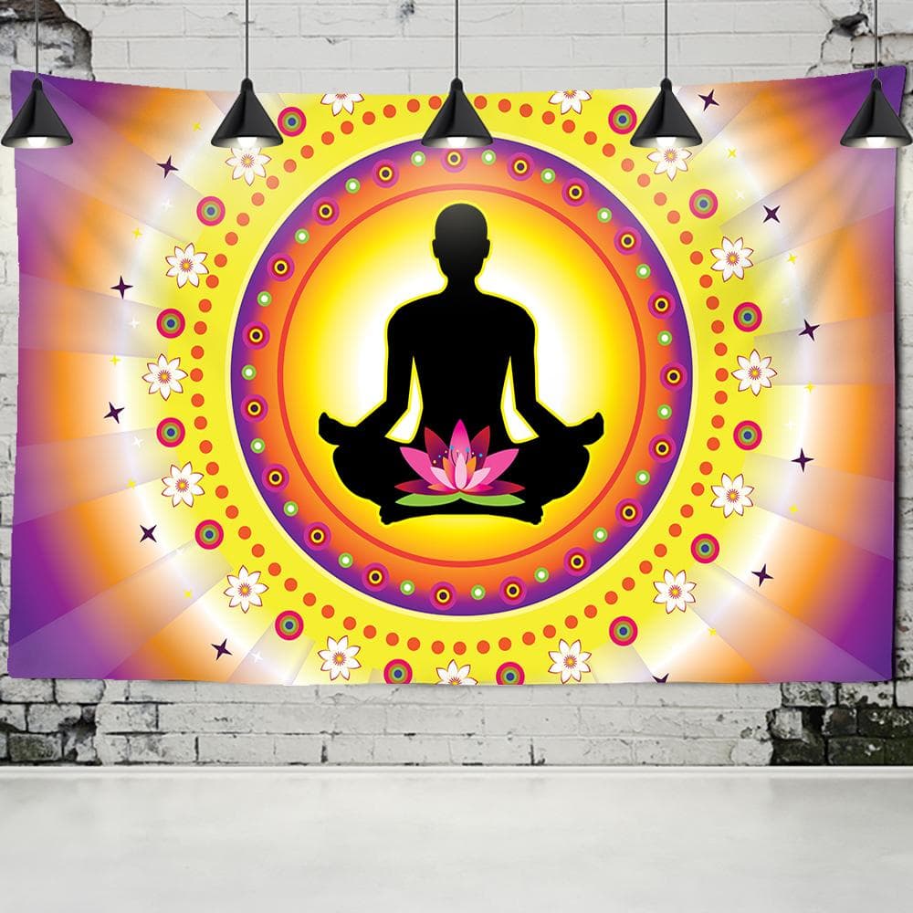 Indian Buddha Statue Tapestry Wall Hanging Mandala Psychedeli Yoga Men Women Meditation Carpet Boho Decor Background Cloth 95x70CM
