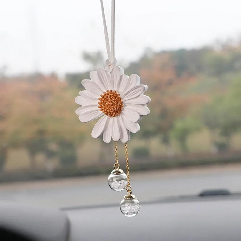 Cute Little Daisy Car Interior Decoration Plaster Fragrance Daisy Auto Rearview Mirror Pendant For Car Decoration Accessories white