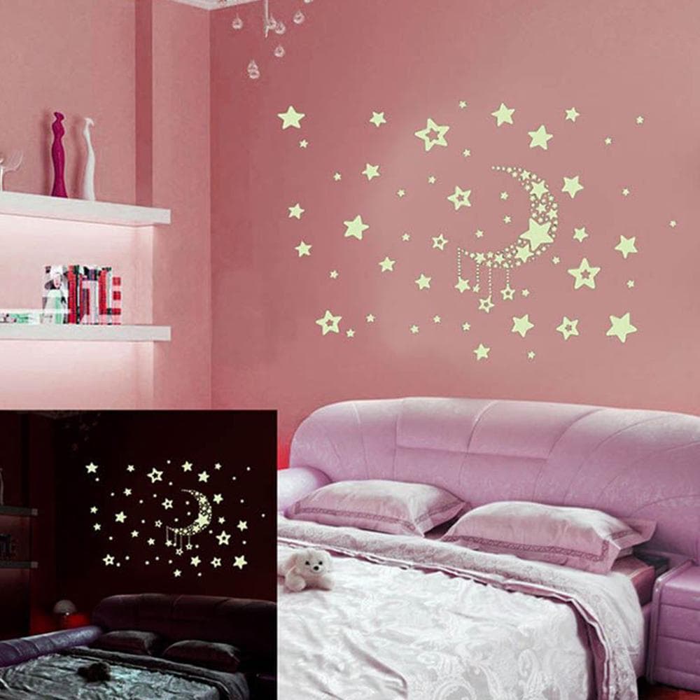 Night Starry Sky Moon Stars DIY Glow in The Dark Luminous Stickers Kids Room Wall Decor Decals for green