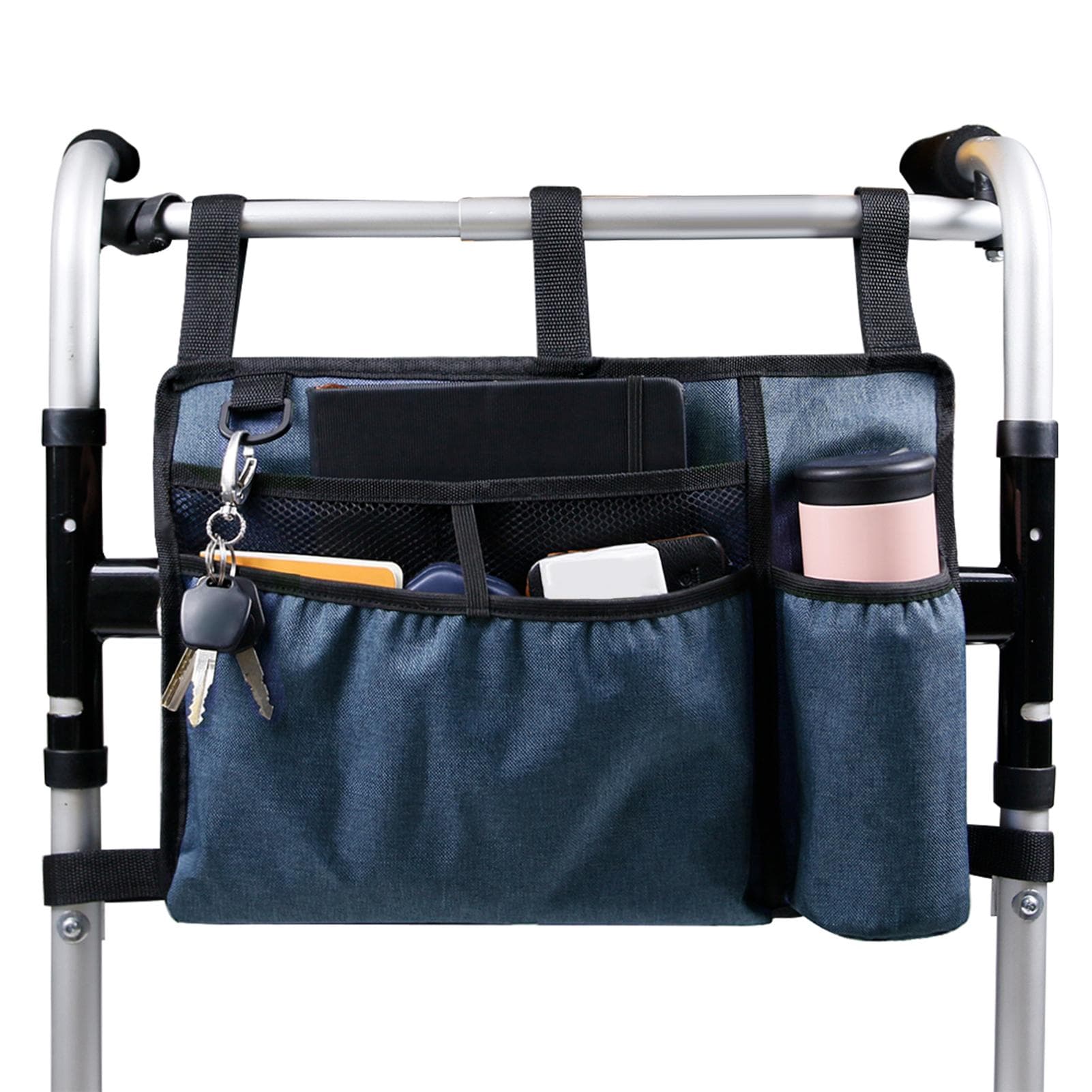 Walker Bag Walker Organizer Pouch Attachments Bags with Cup Holder Large Capacity Accessory Basket blue