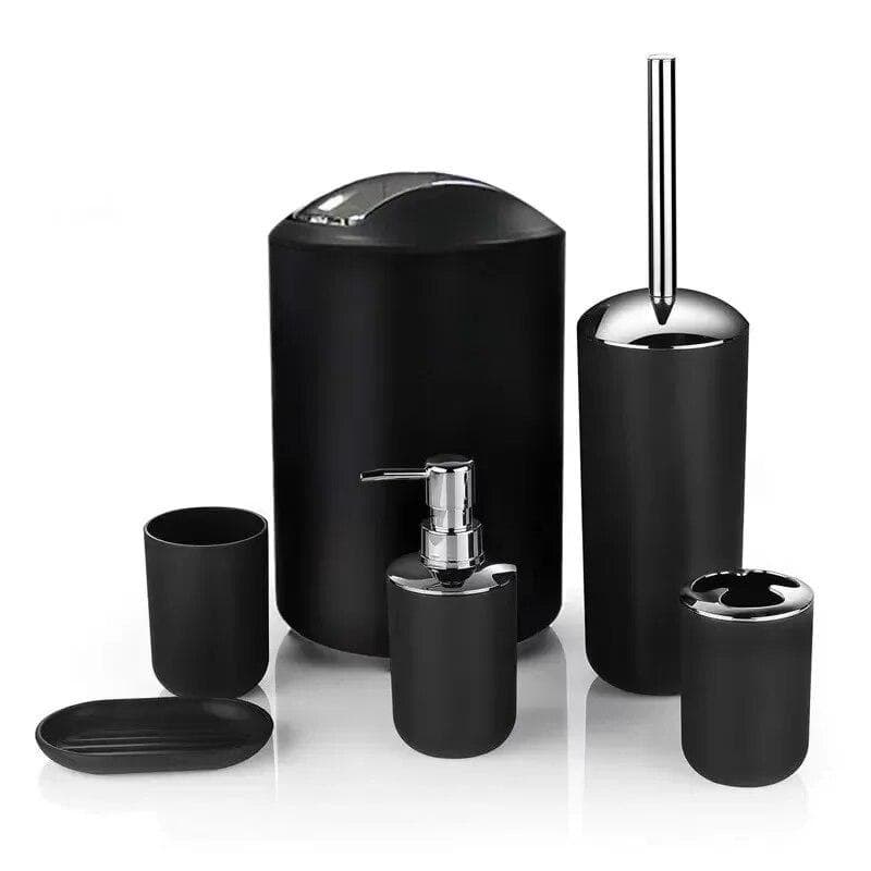 6PCS Black Plastic Bathroom Items Toothbrush Holder Soap Box Toilet Brush Bathroom Storage and Toiletry Set black