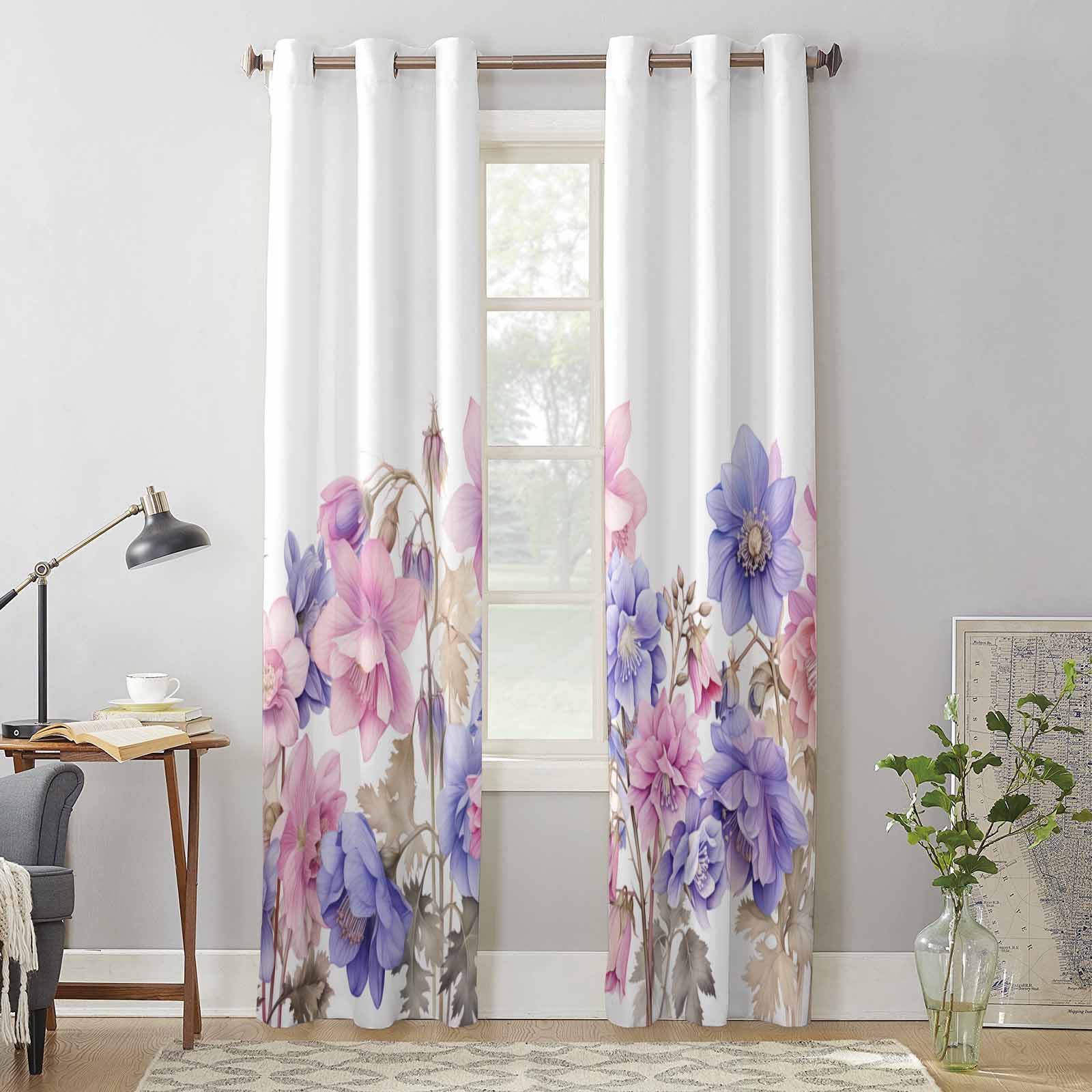 Spring Flower Watercolor Countryside Window Curtains for Living Room Luxury Bedroom Curtain Kitchen Blinds Drapes Curtains 135W x 60H(cm) x1