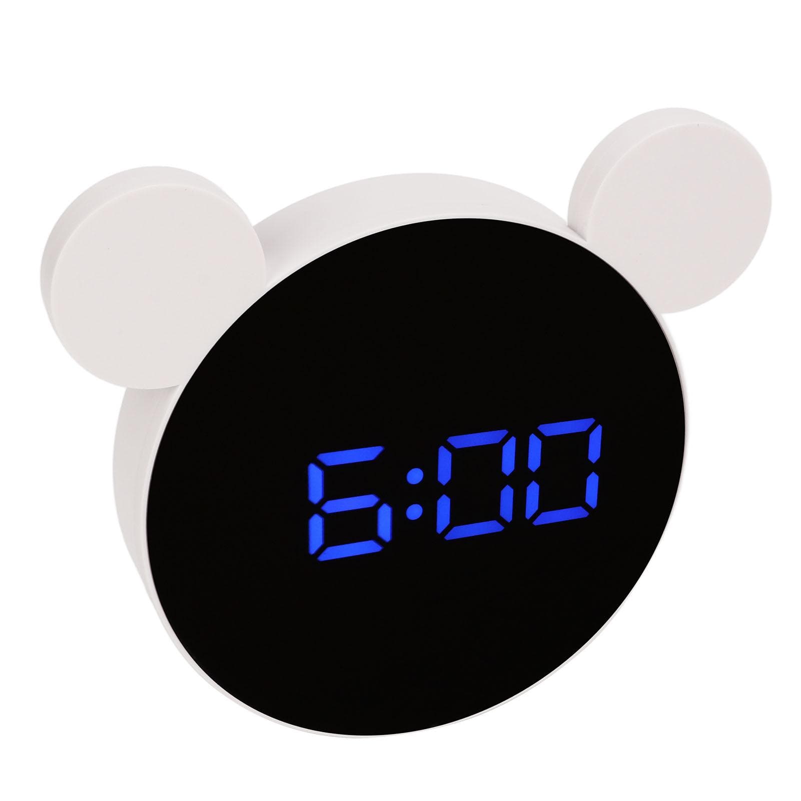 Mirrored Digital Alarm Clock Cute Mice Ear Shape LED Mirror Clock with Snooze Model Night Mode for