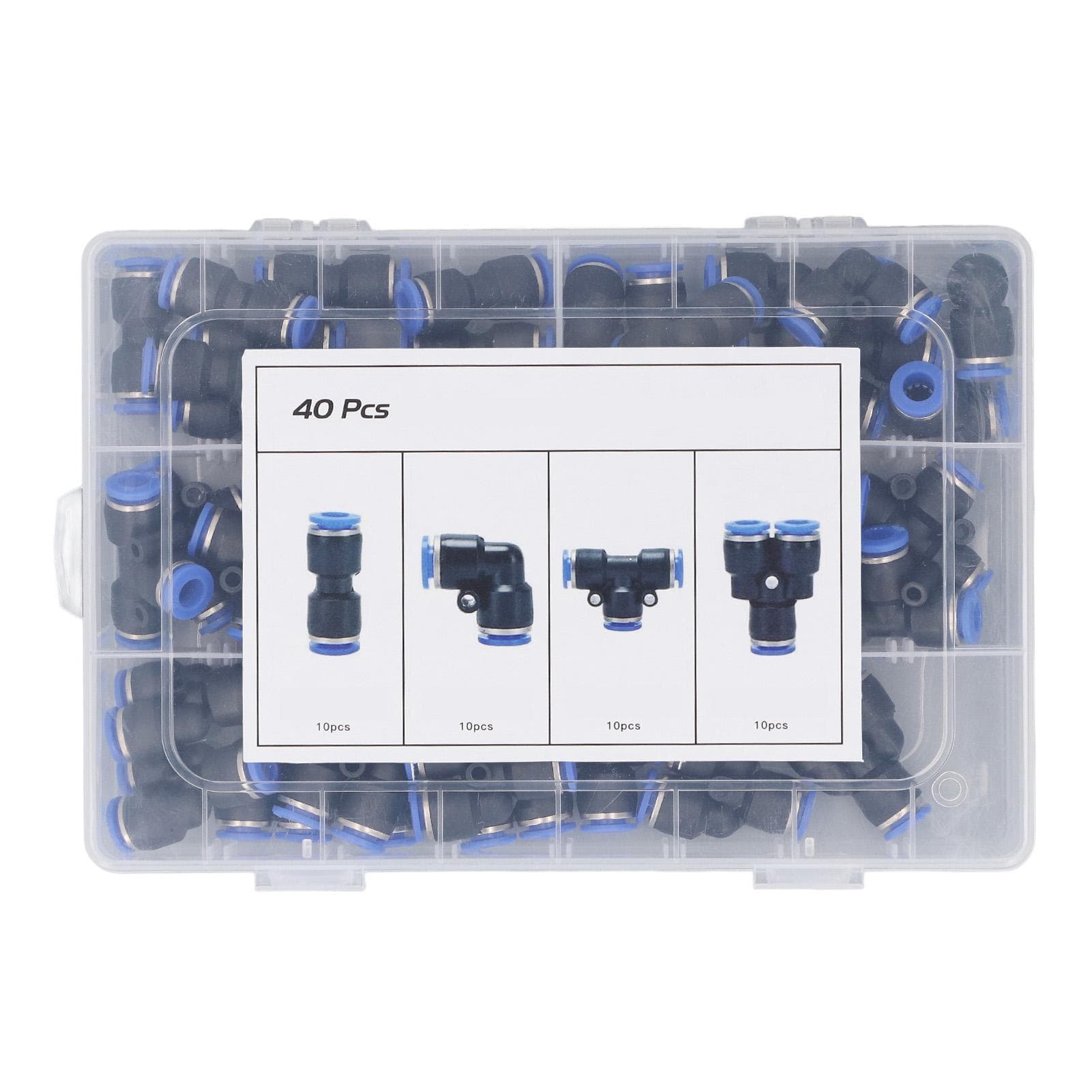 40 Pcs Pneumatic Fitting Kit 6mm OD 10 Splitters 10 Elbows 10 Tee 10 Straight Quick Connect Air