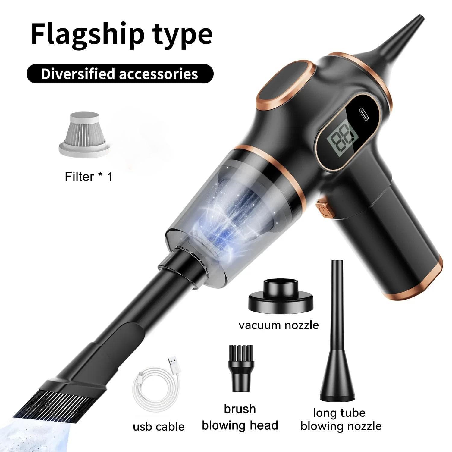 New Original Powerful 15000Pa 5 in 1 Cordless Vacuum Cleaner Car Portable Robot Vacuum Cleaner Handheld Car Home Appliances 1 Pcs Filter black