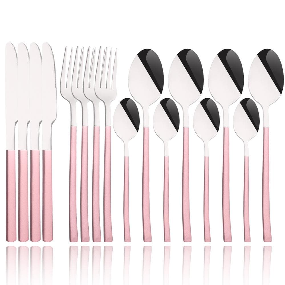 4People Pink Gold Dinnerware Set Stainless Steel Cutlery Set Knife Fork Tea Spoon Dinner Set Kitchen Tableware Silverware Set silver/pink