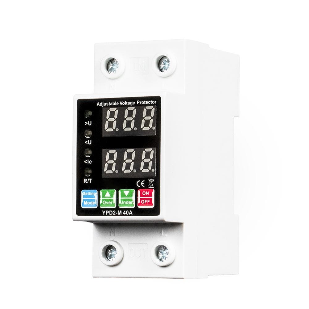 Dual Displays Self-reset Protector Overvoltage Undervoltage Current Adjustable Circuit Breaker 40A white
