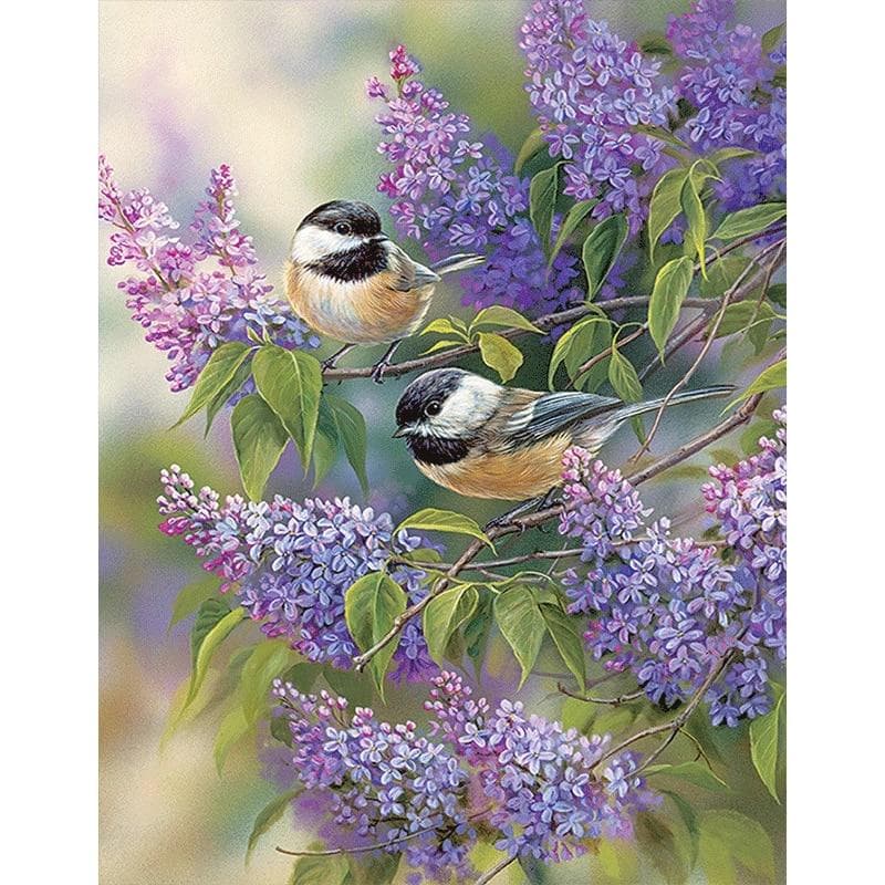 Diamond Painting Light-Purple Flowers & Birds Diamond Mosaic Cross Stitch Round Drill Home Decor 20X30CM