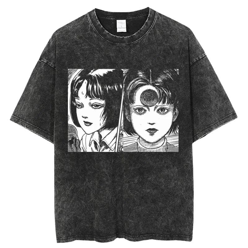 Oversize Acid TShirt For Men Women Thriller Comic Graphics TShirt Washed Kawakami Tomie Anime Top Tees Streetwear M