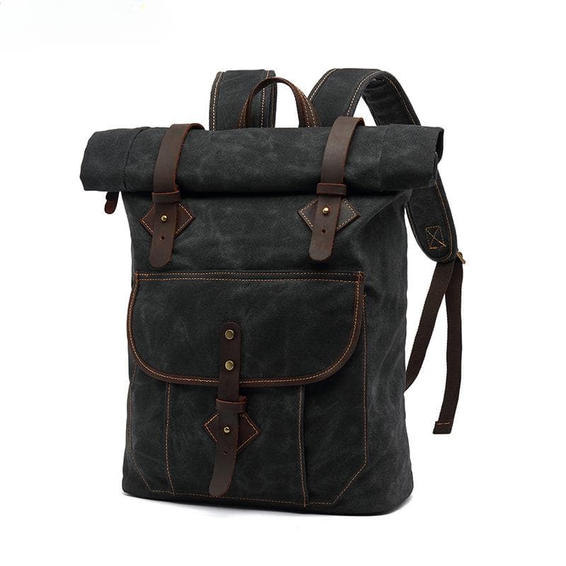 European and American Retro Style Backpack Waxed Canvas Backpack black