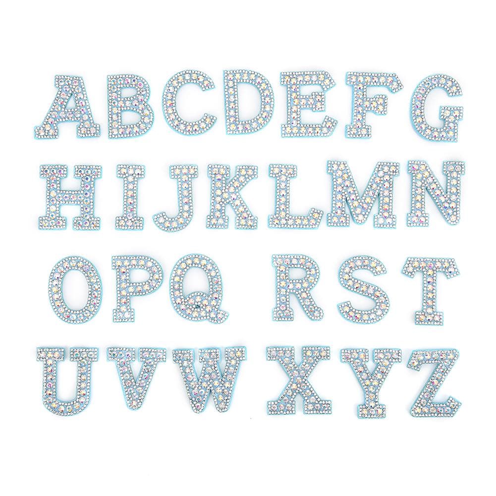 Blue Rhinestones Patches A Z 26 English Letters Garment Applique Clothes Patches Stickers