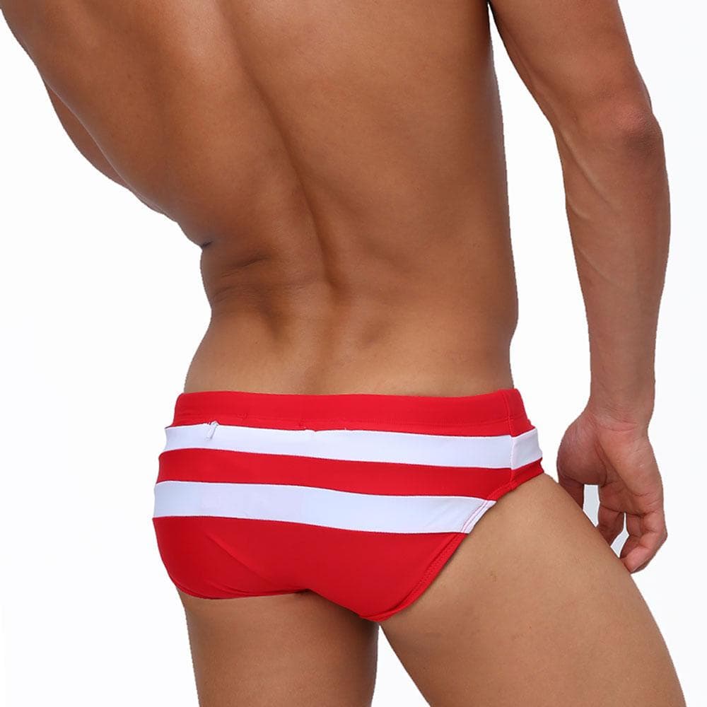 UXH Brand Men SwimBriefs Low Waist Zipper can open Swimwear Beach Wear Tanning Surfing L red
