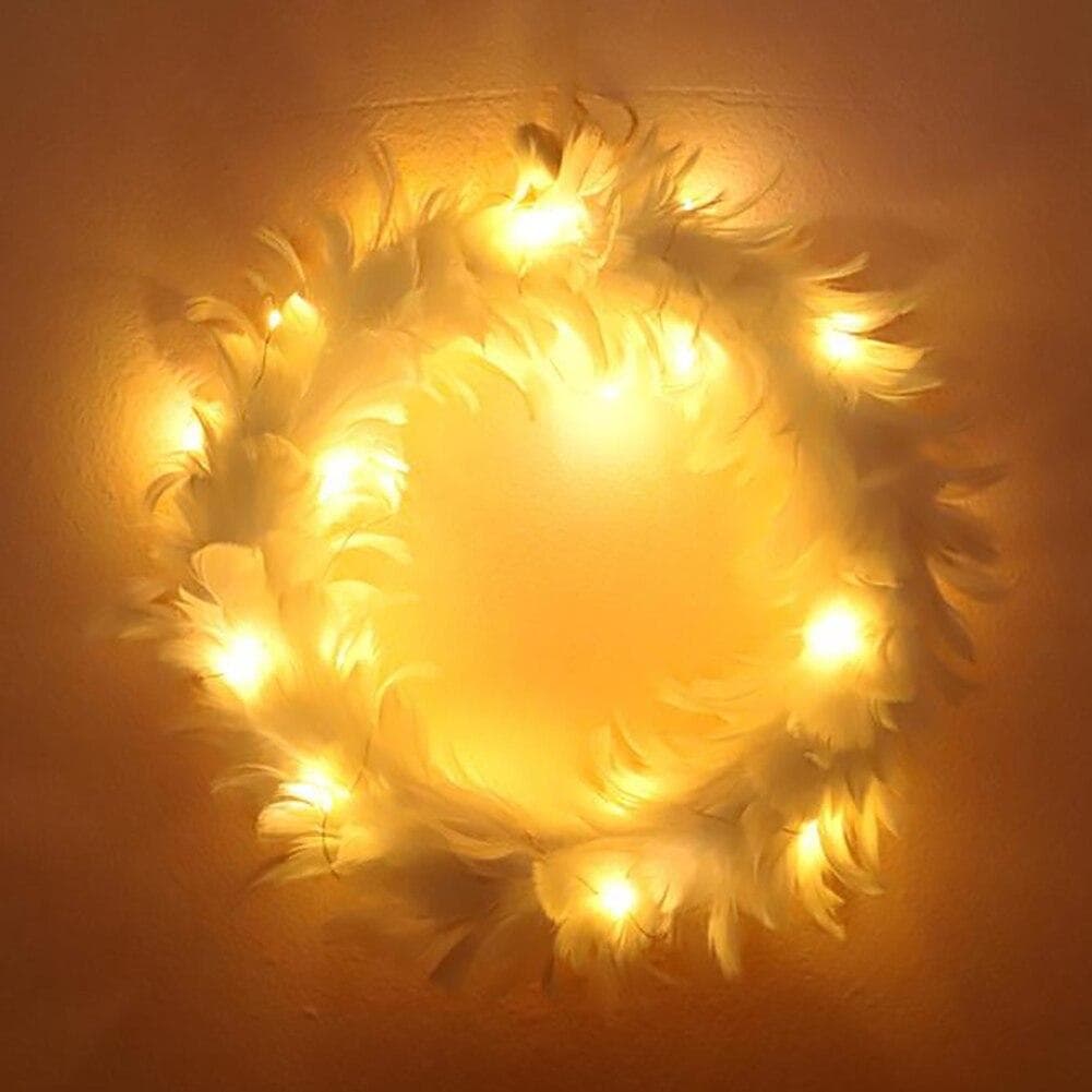 Outdoor White Feather Wreath Thanksgiving Indoor Garlands for Festival Holiday Home Decoration Front Door Hanging Glow Wreath With light