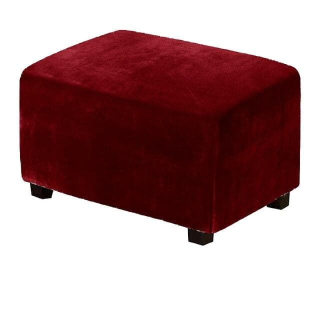 4 Sizes Velvet Durable Customized Stretch Footrest Ottoman Cover Folding Storage Stool Furniture Protector Rectangle Slipcover M burgundy