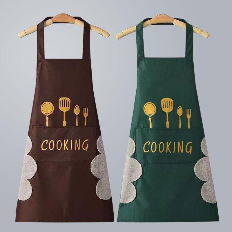 Waterproof Cute Japanese Style Cooking Apron - Wipeable & Oil-Proof for Women Rubbing Hands Style brown/green