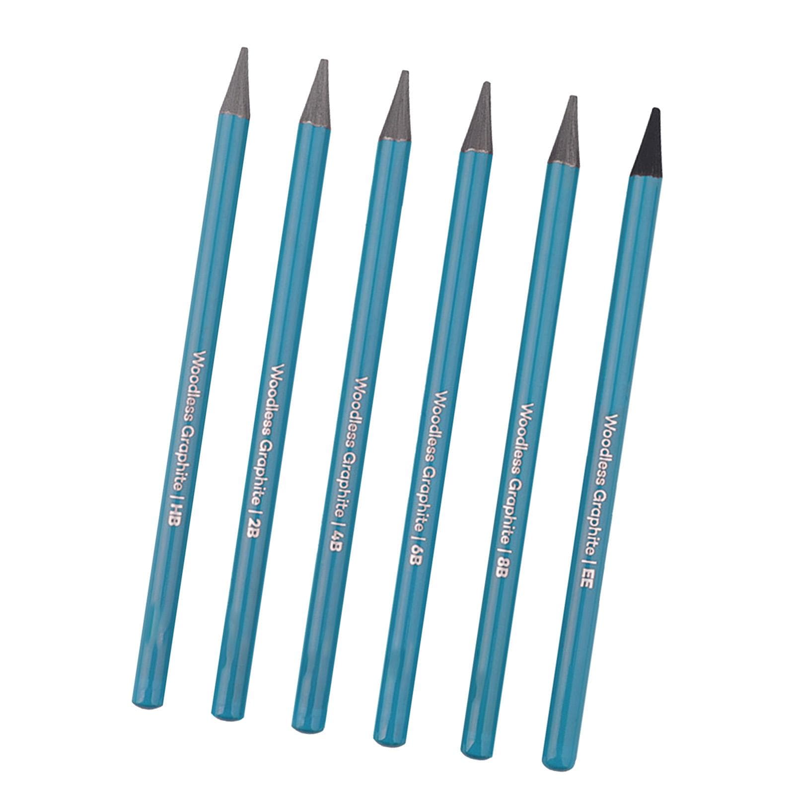 6 PCS Graphite Pencil Set HB 2B 4B 6B 8B EE Professional Woodless Graphite Pencils for Drawing blue
