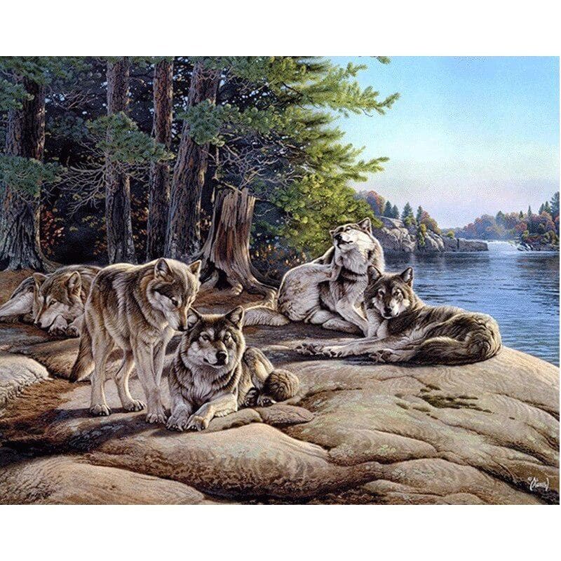 5D DIY Diamond Painting Wolf Family Embroidery Cross Stitch Rhinestone Mosaic Home Decor 20X30CM
