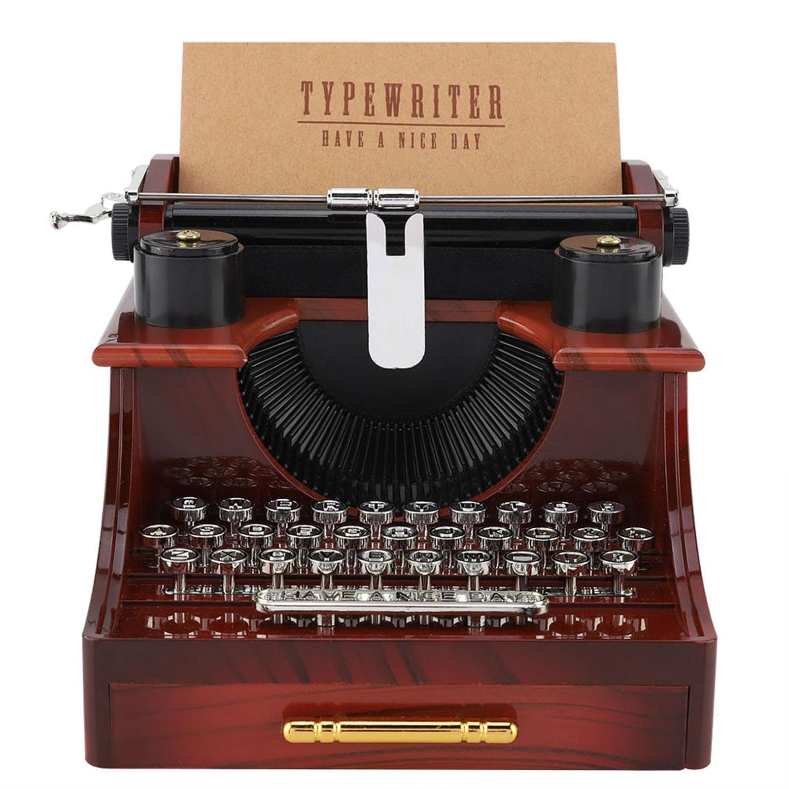 Vintage Typewriter Style Mechanical Music Box Gift Jewelry Box with Drawer