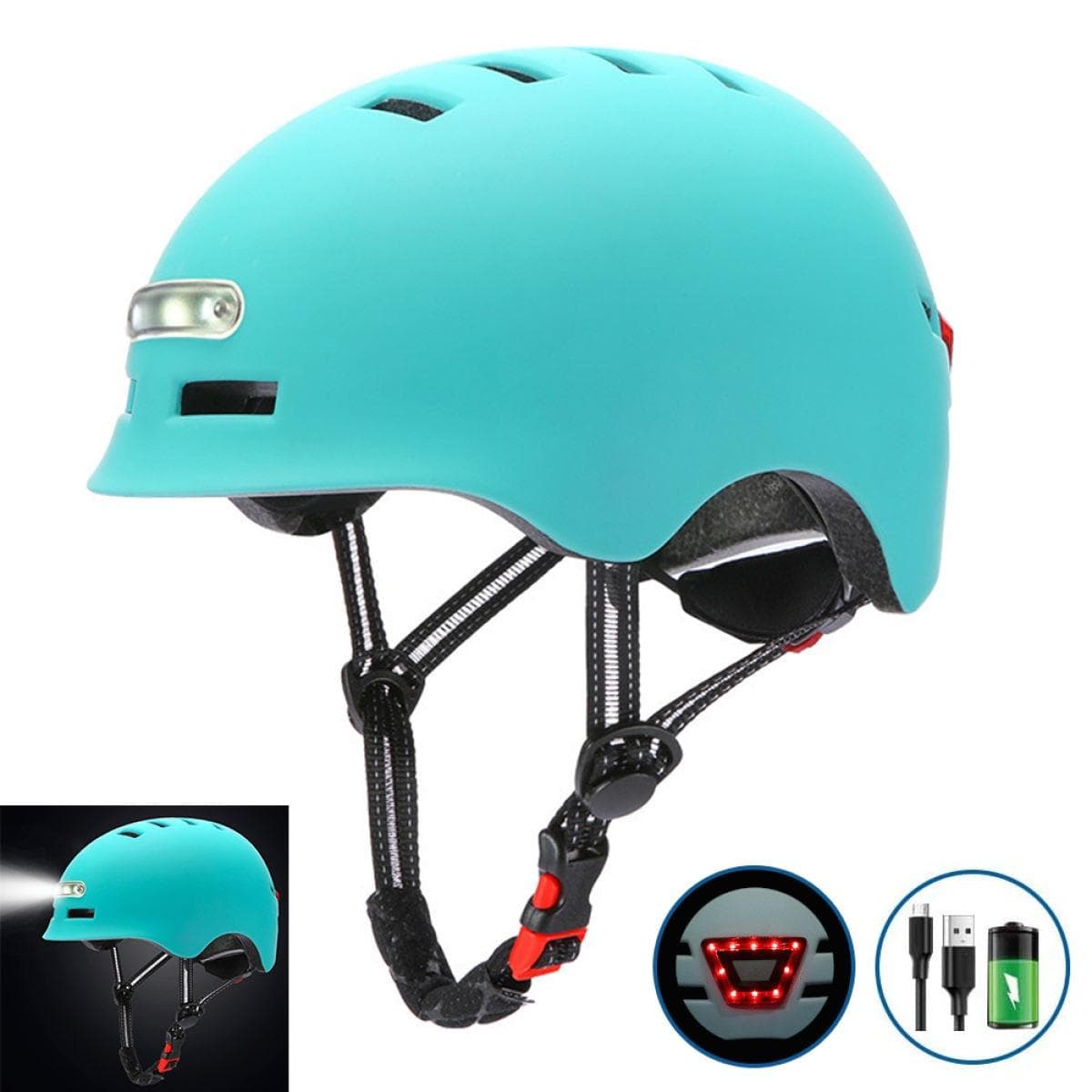 LED Light Cycling Helmet Electric Bicycle Helmet Lightweight Skateboard Wheel Skateboard Helmet S blue