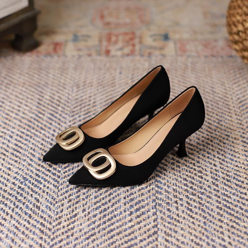 Sexy Square Buckle Shoes Women Spring New Pointed Toe Stiletto High Heels Feminine Temperament French Shoes 39