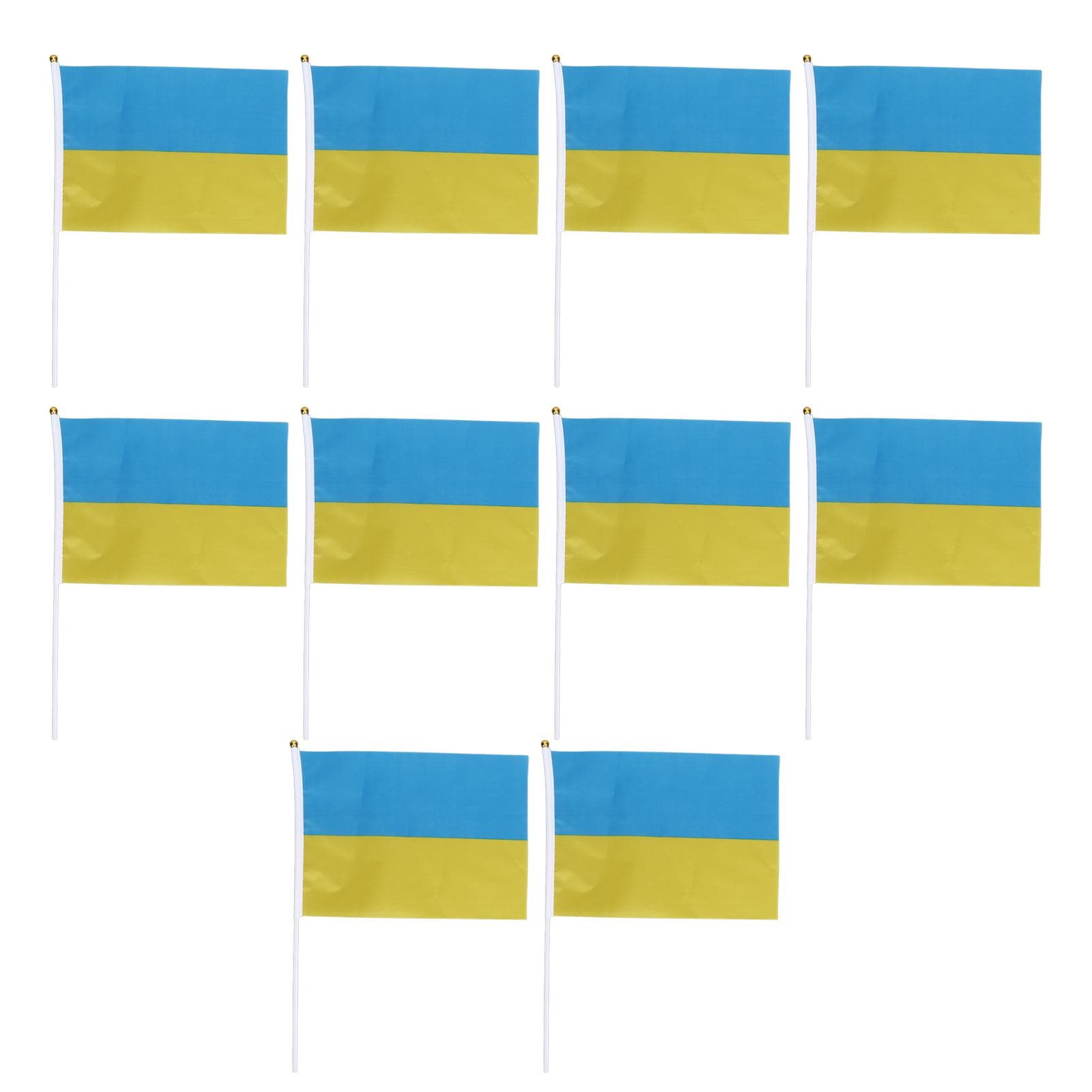 10 Sets Ukraine Handheld Flags Polyester Fade Resistant Mini Lightweight Ukraine Handheld Stick